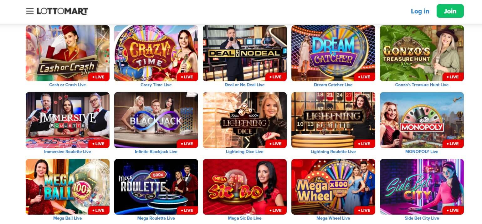 live casino games at lottomart