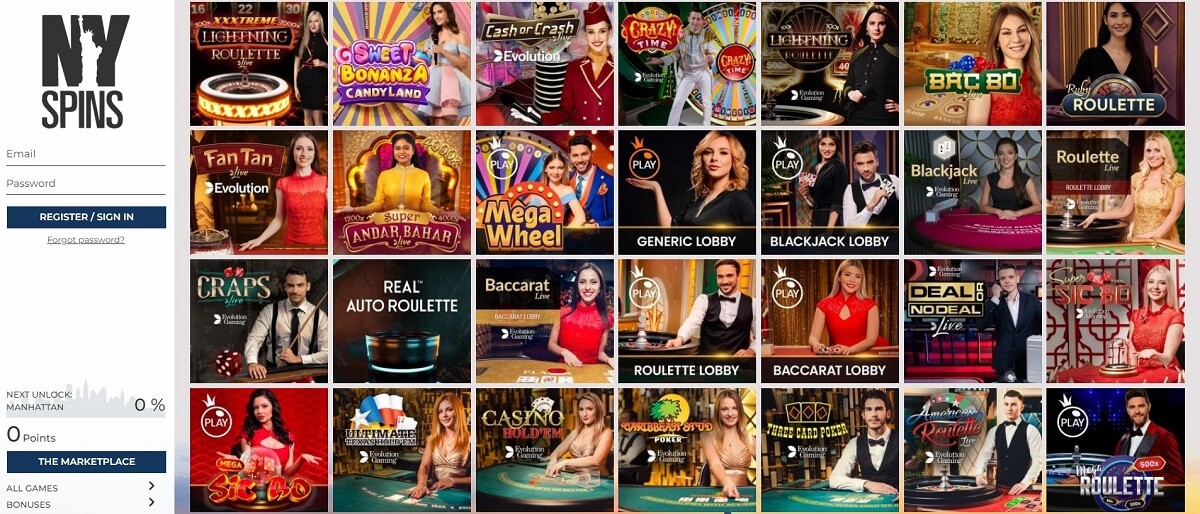 ny spins casino live games